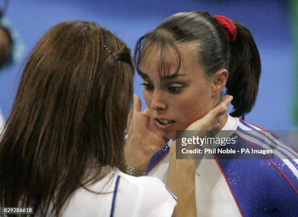 British gymnast Beth Tweddle reacts following the Women's Individual Artistic Gymnastics final at the Olympic Indoor Hall in Athens, Greece.
