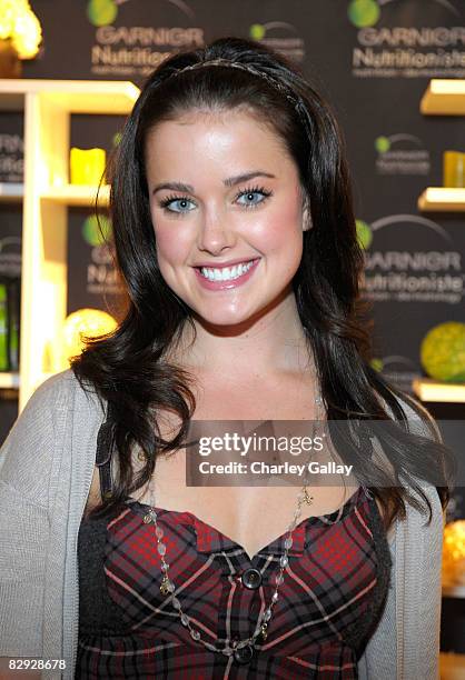 Actress Ashley Newbrough poses with the Garnier Nutrioniste display during the HBO Luxury Lounge in honor of the 60th annual Primetime Emmy Awards...