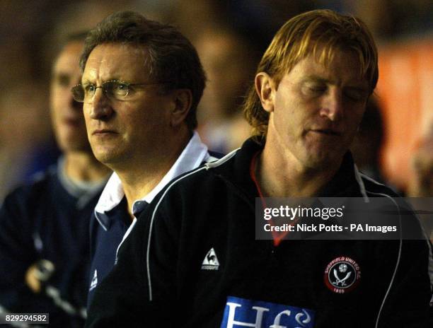 Sheffield United Manager Neil Warnock and coach Stuart McCall can't hide their frustration, during their Coca Cola Championship match against...