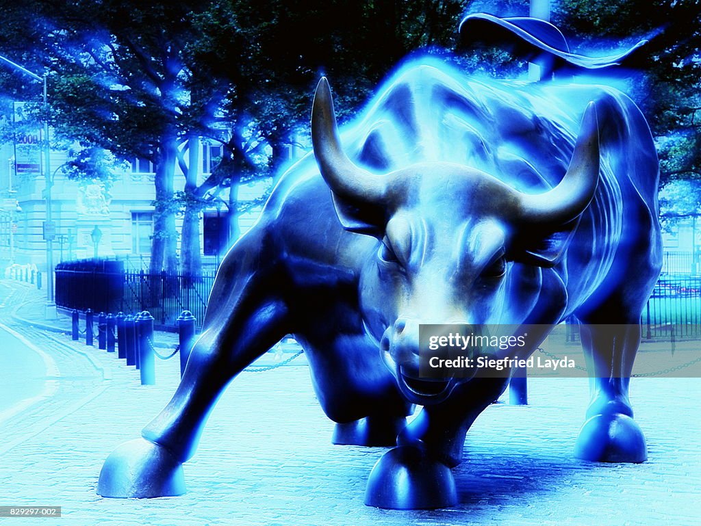 USA, New York, 'Charging Bull' (Digital Composite, blue tone)