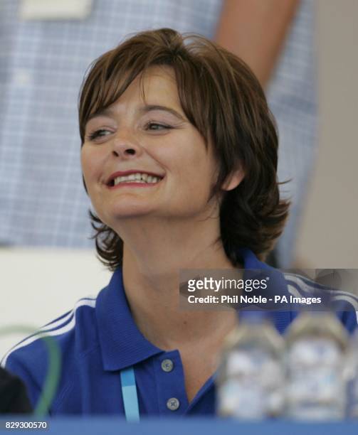 Cherie Blair, wife of British Prime Minister Tony Blair, sits at the Schinias Olympic Rowing Centre in Athens to watch the rowing. Cherie is to...