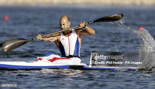 Great Britain's Ian Wynne from Tonbridge on his way to winning a bronze medal in the Kayak Flatwater Racing K1 500m class at the Schinias Olympic...