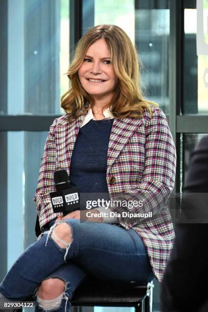 Jennifer Jason Leigh visits Build to discuss the film "Good Time" at Build Studio on August 10, 2017 in New York City.