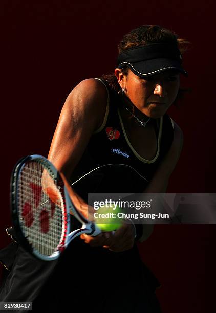 Yurika Sema of Japan returns a ball to Ioana Raluca Olaru of Rumania during the second day of women singles of the 2008 Korea Open Tennis...