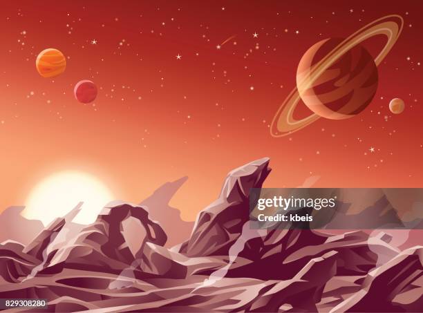 red planet - alien planet space stock illustrations