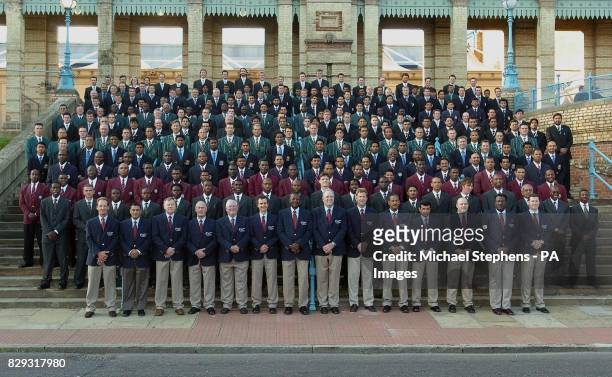 The 12 teams line up for a picture before the International Cricket Council awards at Alexandra Palace, North London. Teams from the top: Australia,...