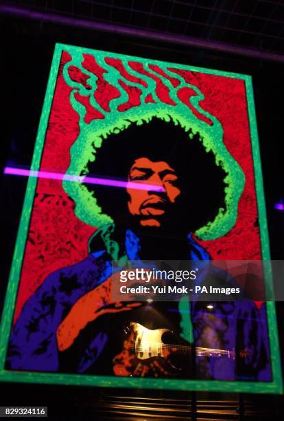 Poster on display at the press preview for the exhibition Jimi At The Marquee, featuring the world's largest collection of Jimi Hendrix memorabilia,...