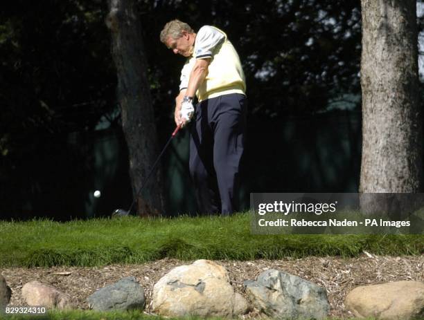 European Ryder Cup player Colin Montgomerie tees off the 2nd hole, during the final day of the 35th Ryder Cup matches against USA at Oakland Hills...