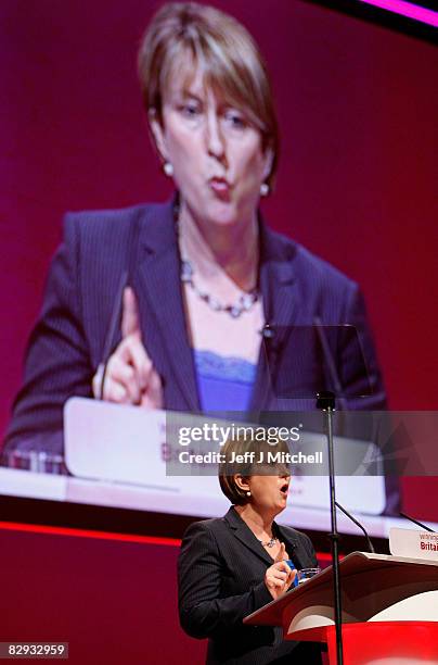 Home Secretary Jacqui Smith speaks during the Labour Conference on September 21, 2008 in Manchester, England. On day two of the labour conference...