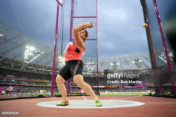 16th IAAF World Championships: Azerbaijan Hanna Skydan in action during Women's Hammer Throw at Olympic Stadium. London, England 8/7/2017 CREDIT: Bob...