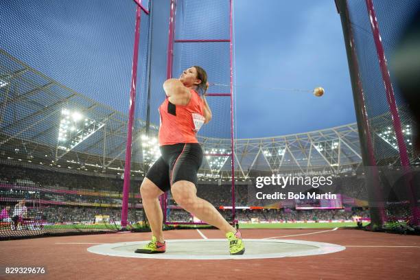 16th IAAF World Championships: Azerbaijan Hanna Skydan in action during Women's Hammer Throw at Olympic Stadium. London, England 8/7/2017 CREDIT: Bob...