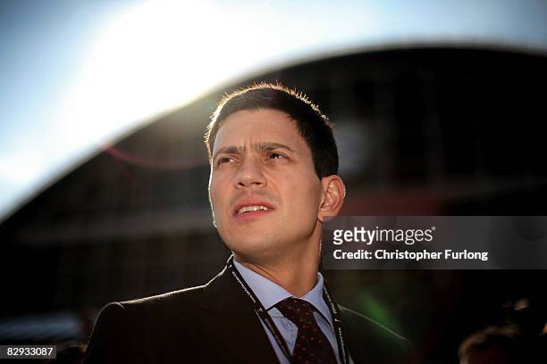 Foreign secretary David Miliband takes a break outside in the sunshine during the Labour Conference on September 21, 2008 in Manchester, England. On...