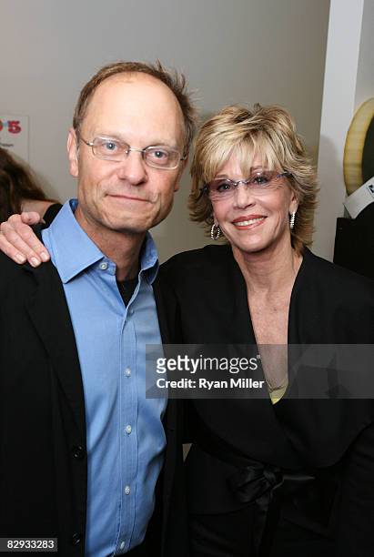 Actor David Hyde Pierce and actress Jane Fonda pose backstage after the world premiere of of "9 to 5: The Musical" at Center Theatre Group's Ahmanson...