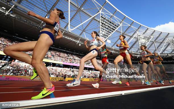 Shannon Rowbury of the United States leads the way in the womens 5000 metres heats during day seven of the 16th IAAF World Athletics Championships...