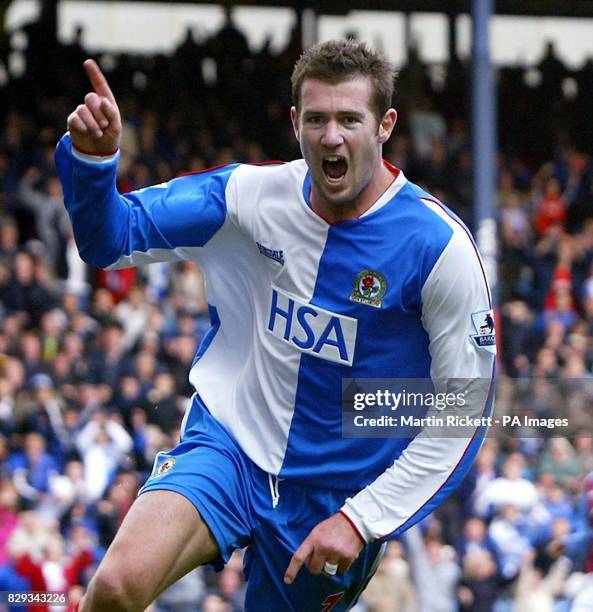 Blackburn Rovers' Brett Emerton celebrates scoring against Aston Villa during their Barclays Premiership match at Ewood Park in Blackburn, Saturday...