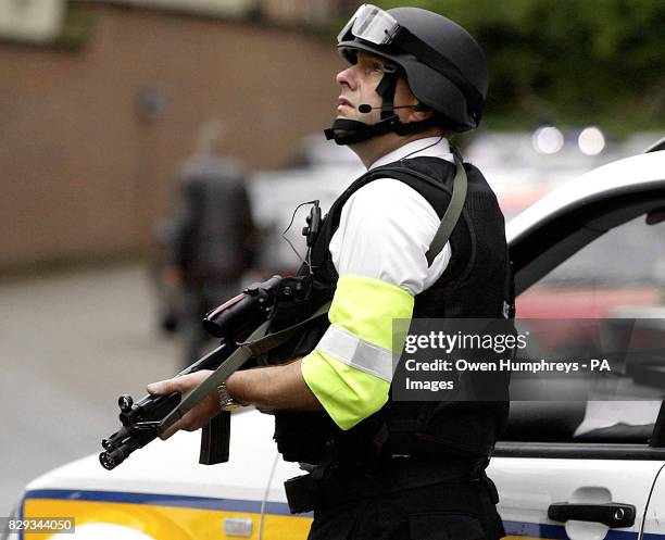 Armed police on guard as the police convoy carrying David Bieber arrives at Newcastle Crown Court. The 35-year-old will go on trial accused of...