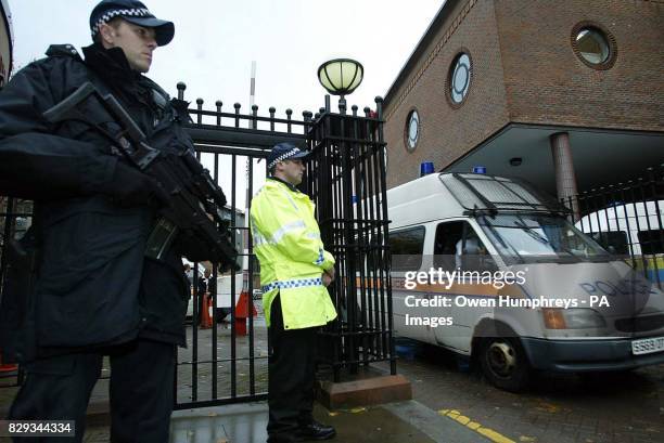 The police convoy carrying David Bieber arrives at Newcastle Crown Court. The 35-year-old will go on trial accused of murdering the traffic policeman...