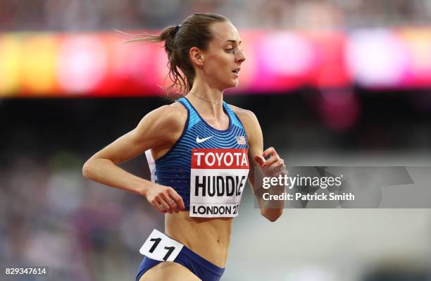 Molly Huddle of United States competes in the womens 5000 metres heats during day seven of the 16th IAAF World Athletics Championships London 2017 at...