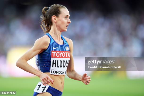 Molly Huddle of United States competes in the womens 5000 metres heats during day seven of the 16th IAAF World Athletics Championships London 2017 at...