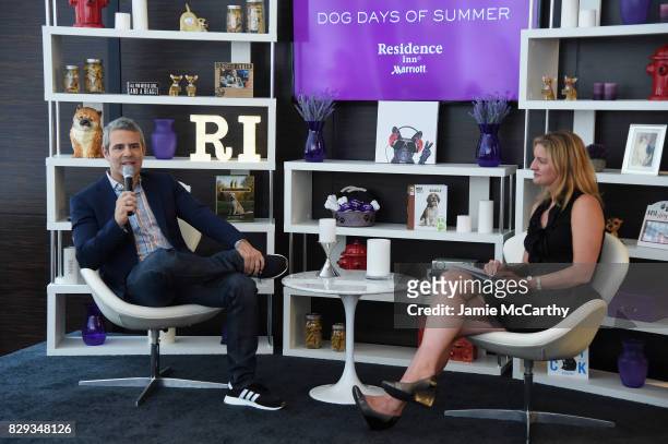 Andy Cohen speaks onstage with Jackie McAllister, VP of Brand Marketing at Marriott International for Residence Inn at the Residence Inn by Marriott...