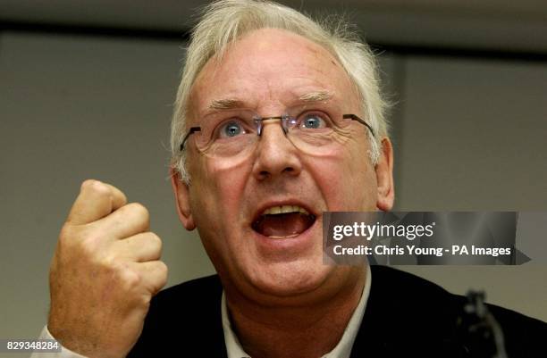 An animated music 'impressario' Pete Waterman makes his views felt, as he attends a press conference at the British Phonographic Industry's offices...