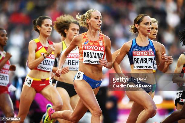 Susan Krumins of Netherlands and Shannon Rowbury of United States compete in the womens 5000 metres heats during day seven of the 16th IAAF World...