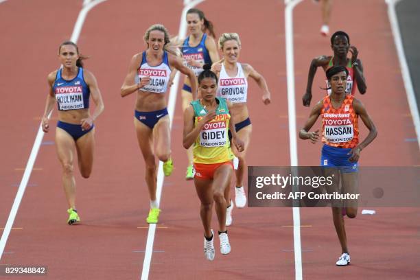 Athlete Shelby Houlihan, Britain's Eilish Mccolgan, Ethiopia's Letesenbet Gidey, Norway's Karoline Bjerkeli Grovdal and Netherlands' Sifan Hassan...