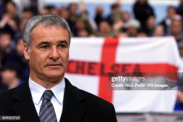 Chelsea manager Claudio Ranieri standing in front of a customised St. George's flag. Ranieri has taken Chelsea to their first FA Cup final since they...