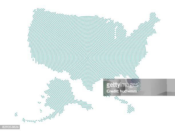 ilustraciones, imágenes clip art, dibujos animados e iconos de stock de mapa administrativo de usa de vector con patrón de puntos radiantes - south america