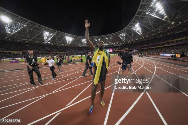 16th IAAF World Championships: Jamaica Usian Bolt victorious after Men's 100M race at Olympic Stadium. London, England 8/5/2017 CREDIT: Bob Martin