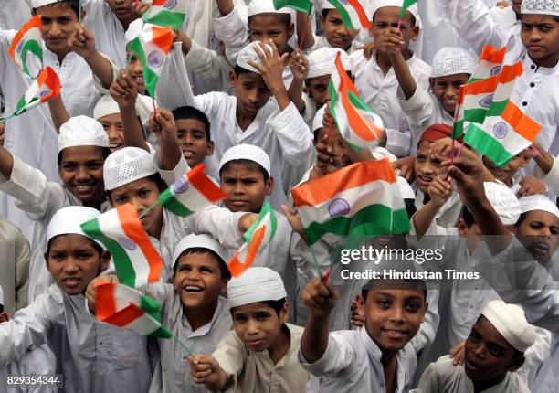 Independence Day Celebration: Young boys from Chakala Madrassa Masjid Trust celebrates Independence Day at Andheri on Wednesday.
