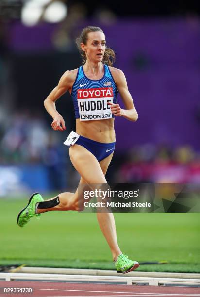 Molly Huddle of United States competes in the womens 5000 metres heats during day seven of the 16th IAAF World Athletics Championships London 2017 at...