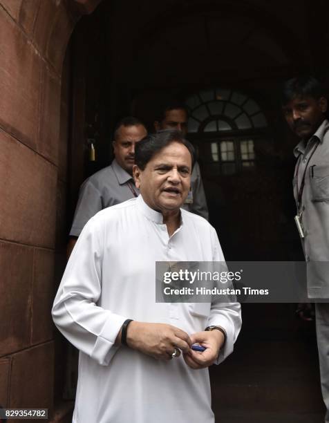 Congress leader Ahmed Patel arrives at Parliament for the Monsoon Session on August 10, 2017 in New Delhi, India.