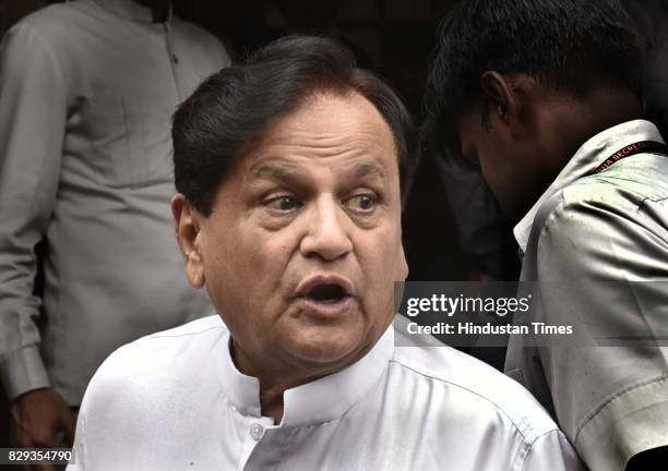 Congress leader Ahmed Patel arrives at Parliament for the Monsoon Session on August 10, 2017 in New Delhi, India.