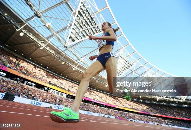 Molly Huddle of United States competes in the womens 5000 metres heats during day seven of the 16th IAAF World Athletics Championships London 2017 at...