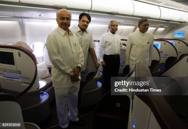 Sushilkumar shinde, Vilasrao Deshmukh, Naresh Goyal and S.M. Krishna inside the Business Class section of the newlyacquired Airbus 330200. Jet has...