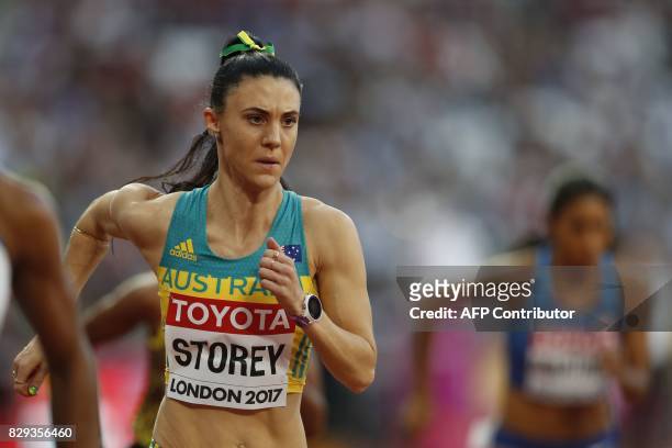 Australia's Lora Storey competes in the women's 800m athletics event at the 2017 IAAF World Championships at the London Stadium in London on August...