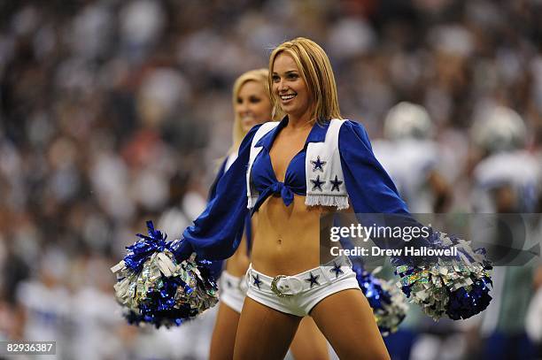 Dallas Cowboys cheerleaders dance during the game against the Philadelphia Eagles on September 15, 2008 at Texas Stadium in Irving, Texas. The...