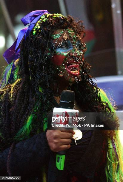 Elaine Davidson - the world's most pierced woman - during her guest appearance on MTV's TRL - Total Request Live - show at their new studios in...
