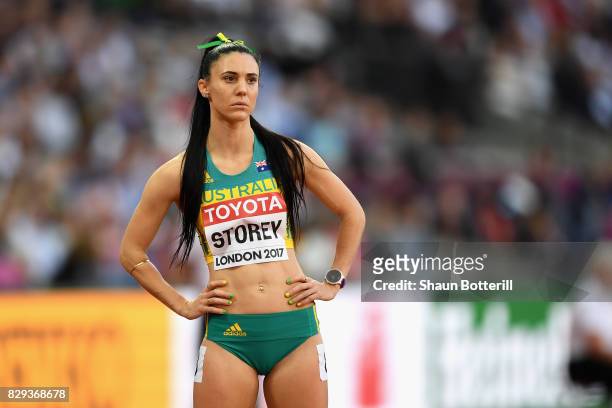 Lora Storey of Australia prior to the start of heat two of the womens 800 metres heats during day seven of the 16th IAAF World Athletics...