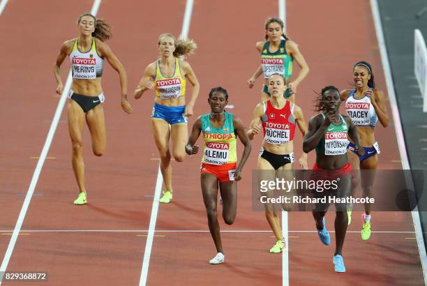 Francine Niyonsaba of Burundi leads Habitam Alemu of Ethiopia in the womens 800m heats during day seven of the 16th IAAF World Athletics...