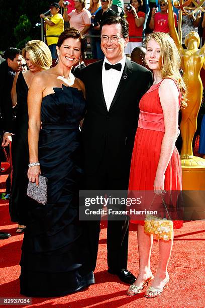 Actor Stephen Colbert wife Evelyn McGee and daughter arrive at the 60th Primetime Emmy Awards held at Nokia Theatre on September 21, 2008 in Los...