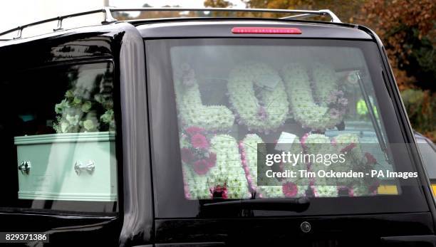 The Coffins of Anjanette Rossi and her daughter Louella Main who died in the Berkshire train crash, are driven to church. The 38-year-old and her...