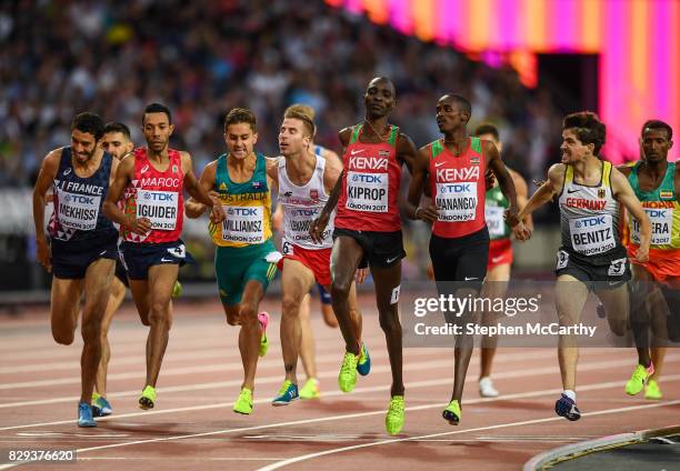 London , United Kingdom - 10 August 2017; Athletes, from left, Mahiedine Mekhissi of France, Abdalaati Iguider of Marocco, Jordan Williamsz of...