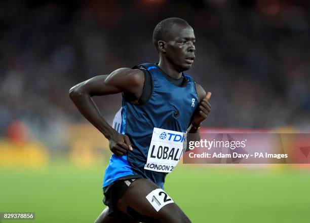 Athlete Refugee Team's Dominic Lobalu competes in the Men's 1500m heats during day seven of the 2017 IAAF World Championships at the London Stadium.