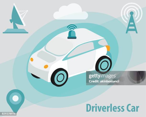 illustrations, cliparts, dessins animés et icônes de conduite autonome et libre, illustration de la voiture sans conducteur - satellite view