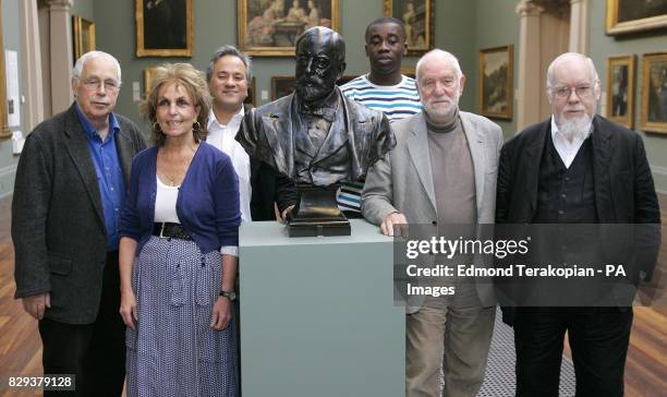 Artists from left to right; Sir Howard Hodgkin, Paula Rego, Anish Kapoor, Chris Ofili, Sir Anthony Caro and Sir Peter Blake pose with a bust of Sir...