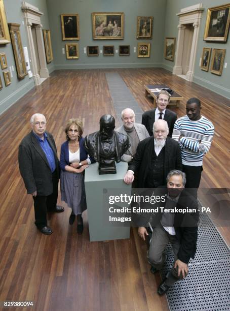 Artists from left to right; Sir Howard Hodgkin, Paula Rego, Sir Anthony Caro, Sir Peter Blake, Anish Kapoor and Chris Ofili pose with a bust of Sir...