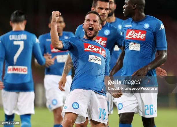 Dries Mertens of SSC Napoli celebrates after scoring goal 1-0 during the pre-season friendly match between SSC Napoli and Espanyol at Stadio San...