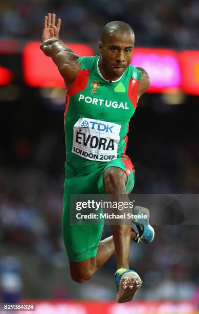 Nelson Evora of the Portugal competes in the mens triple jump final during day seven of the 16th IAAF World Athletics Championships London 2017 at...